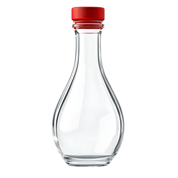Clear glass bottle with a red screw cap isolated on transparent background png