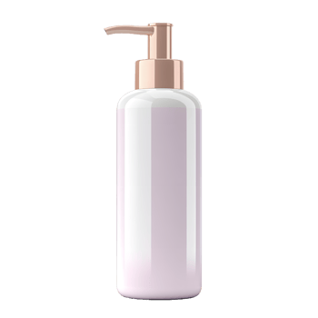 Elegant rose gold pump bottle with light pink liquid isolated on transparent background png