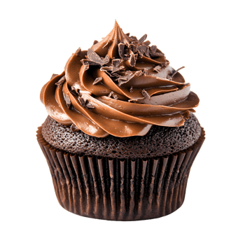 Delicious chocolate cupcake with rich frosting and chocolate shavings isolated on transparent background png