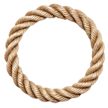 Thick natural fiber rope twisted into a perfect circle isolated on transparent background png