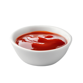A white bowl filled with rich red tomato ketchup isolated on transparent background png