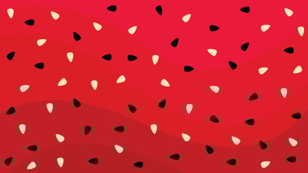 Watermelon texture or pulp background. Abstract watermelon seeds pattern with black and beige colors on red background vector