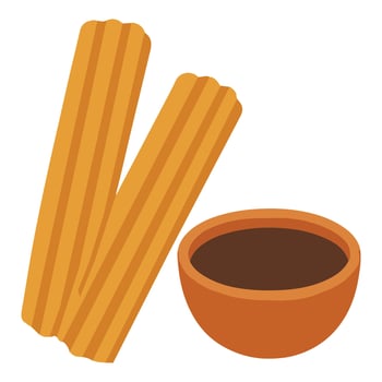 churros chocolate food , Mexican Food clipart, Mexican churros chocolate illustration, food isolated vector