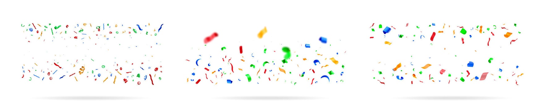 Three sets of colorful confetti falling vector