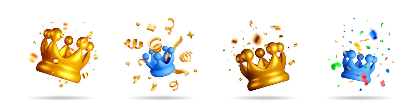 Colorful crowns with confetti vector