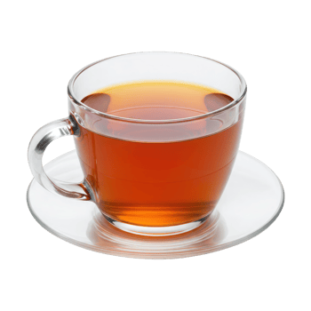 A Transparent Mug of Hot Tea on a Saucer. Cut Out, Clipping Path Isolated on Transparent Background. png