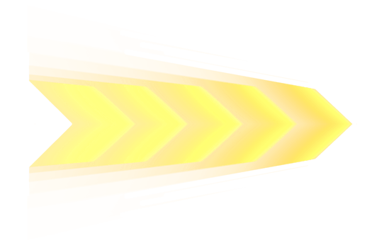 Yellow glowing neon arrow pointing right. Decorative effect illustration on transparent background. png