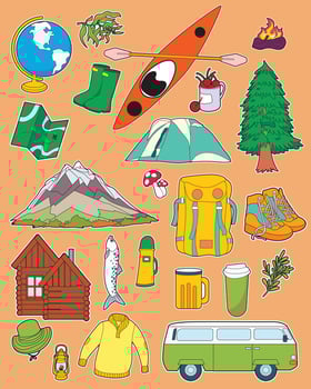 colorful camping and nature icons vector