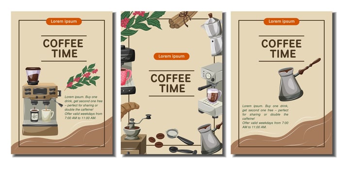 Coffee time themed posters and illustrations vector