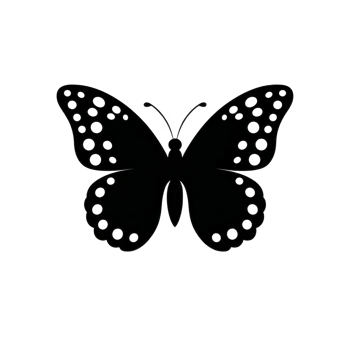 Black silhouette of butterfly with detailed wing patterns, showcasing symmetry and elegance. design is simple yet striking, highlighting beauty of nature png