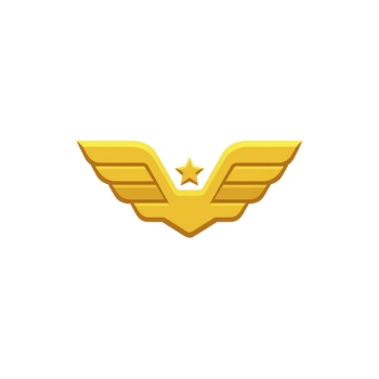 Golden emblem with stylized wings and central star, symbolizing achievement and excellence. design is sleek and modern, conveying sense of prestige and honor png