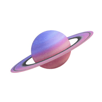 Vibrant illustration of planet with rings, resembling Saturn, in shades of pink and blue, set against transparent background. cosmic design evokes sense of wonder and exploration png