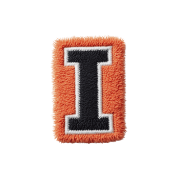 Textured orange and gray letter I patch with fluffy border, often used for clothing or accessories. patch has bold, eye catching design suitable for customization png