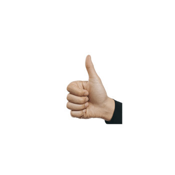 Hand showing thumbs up gesture against plain background, symbolizing approval or agreement. image focuses on hand position and expression png