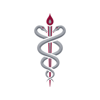 Symbol featuring two intertwined snakes around staff with flame on top, representing medicine and healing. design is intricate and symbolic, often associated with medical professions png