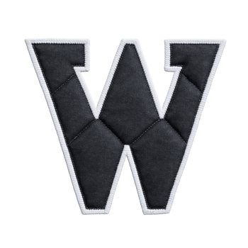Large black letter W with white border, resembling varsity or letterman patch, is displayed on plain background. textured fabric and bold design give it classic, collegiate feel png