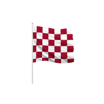 Red and white checkered flag waves on pole, symbolizing racing or maritime signals. alternating pattern creates dynamic visual effect png