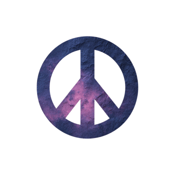 Peace symbol with cosmic, galaxy inspired design featuring shades of purple and blue, evoking sense of tranquility and unity png