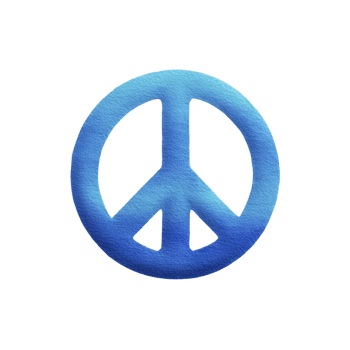 Blue watercolor peace symbol on transparency background, representing harmony and tranquility. symbol is circular with central vertical line and two diagonal lines forming peace sign png