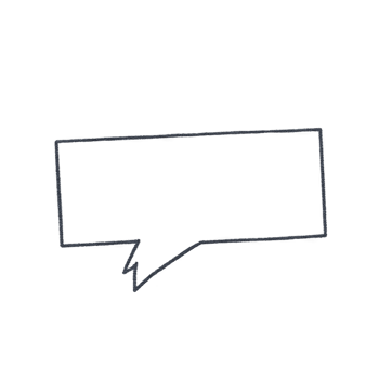 Hand drawn speech bubble with rectangular shape and pointed tail, outlined in black, on transparent background. simple design is ideal for adding text or creating comic effect png