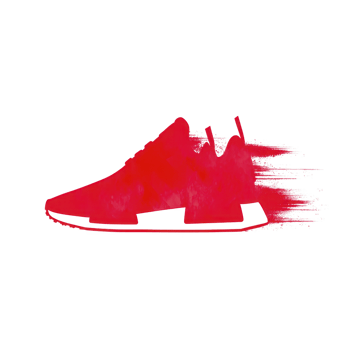 Vibrant red sneaker illustration with dynamic, brushstroke effect conveys speed and energy. artistic design emphasizes movement, making it ideal for sports or fashion themes png