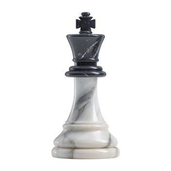 Black and white marble chess king piece stands elegantly, showcasing its smooth texture and classic design. piece symbolizes strategy and leadership in game of chess png