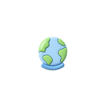 3D illustration of small globe with blue oceans and green continents, symbolizing global connectivity and environmental awareness. design is simple and modern png