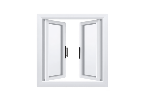 White double pane window with open casement design, featuring clear glass and modern frame, isolated on transparency background png