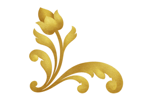Elegant golden floral design with swirling leaves and blooming flower, perfect for decorative purposes or embellishments. intricate pattern adds touch of luxury and sophistication png