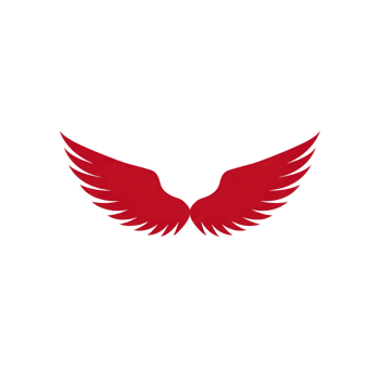 Red wings symbol with symmetrical design, evoking sense of freedom and power. bold red color stands out against transparency background, creating striking and dynamic visual png