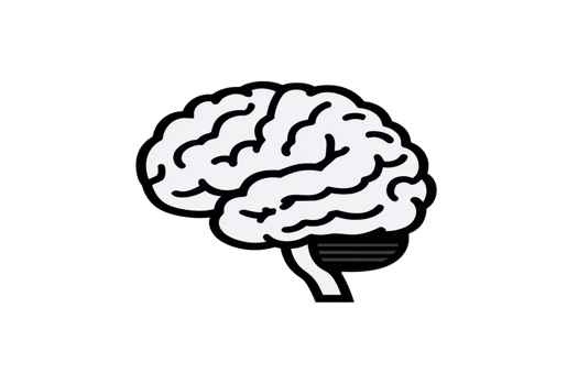 Simple black and white illustration of human brain, showcasing its intricate structure and design. image highlights brain complexity and is ideal for educational or scientific purposes png