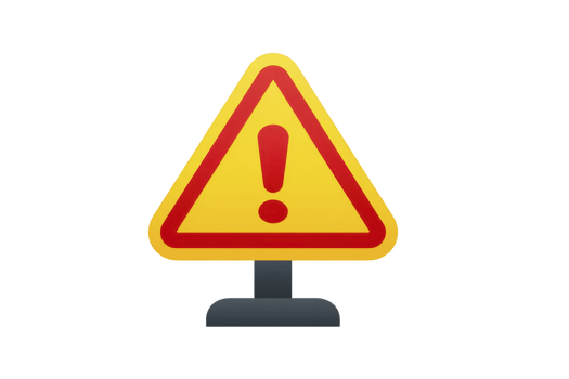 Yellow triangular warning sign with red exclamation mark is displayed, symbolizing caution or alert. sign is mounted on gray stand, emphasizing its importance and visibility png