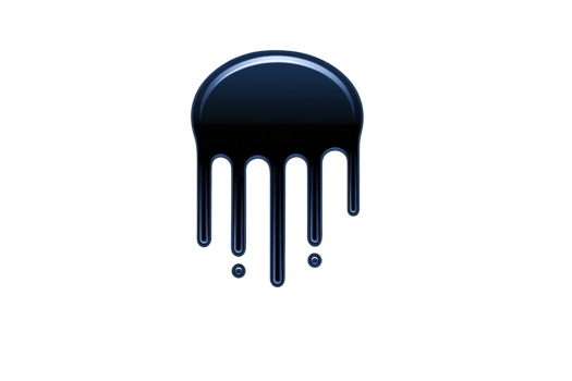 Glossy, dark blue paint drip forms smooth, rounded shape with elongated drips extending downward, creating modern and artistic design png