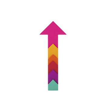 Colorful arrow pointing upwards with gradient of pink, orange, red, and teal shades, symbolizing growth and progress. vibrant design is eye catching and dynamic png