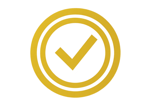 Yellow check mark is enclosed within circular border, symbolizing approval or completion. design is simple and bold, often used in digital interfaces to indicate successful action or confirmation png