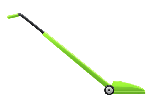 Bright green lawn mower with sleek design and long handle, perfect for efficient grass cutting. modern style and vibrant color make it stand out, ideal for garden maintenance png