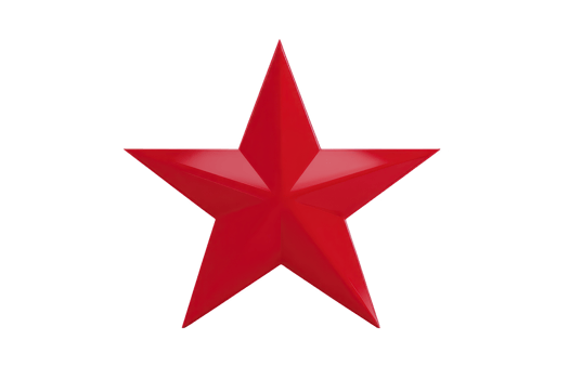 Shiny red five pointed star with glossy finish, symbolizing excellence and achievement, stands out against plain background. vibrant color and sleek design convey sense of celebration and success png