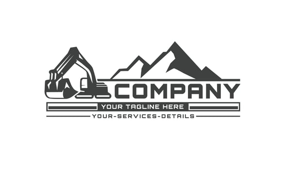 Heavy excavation logo with mountains. vector