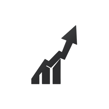 Black upward arrow graph icon symbolizes growth and success, often used in business and finance to represent increasing trends or positive performance png