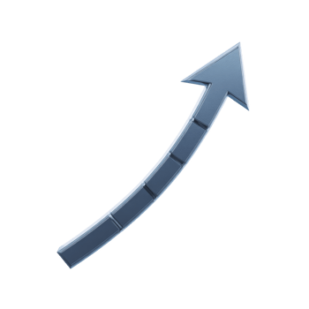 Sleek, metallic blue upward arrow with segmented design, symbolizing growth and progress. arrow is curved, giving dynamic and modern feel, often used in business or financial contexts png