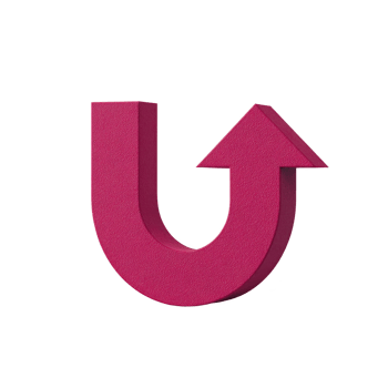 Vibrant pink 3D arrow forms U turn shape, symbolizing direction change or reversal. arrow bold color and design make it eye catching and dynamic, ideal for conveying movement or transformation png