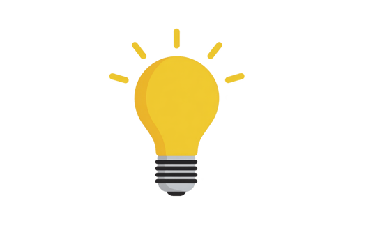 Bright yellow light bulb icon with glowing effect, symbolizing creativity and innovation. simple design features classic bulb shape with rays emanating from top, set against transparent background png