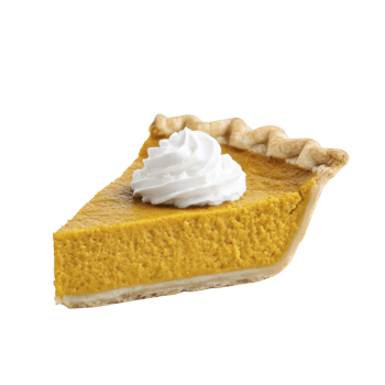 Slice of pumpkin pie with dollop of whipped cream on top, showcasing flaky crust and smooth filling. Perfect for autumn celebrations and Thanksgiving desserts png