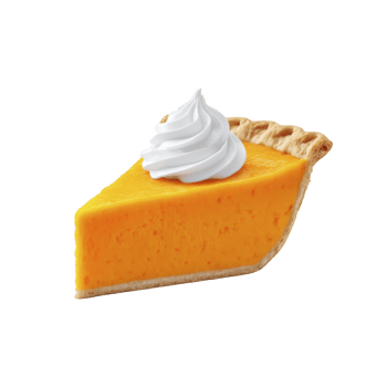Slice of vibrant pumpkin pie topped with swirl of whipped cream, showcasing flaky crust and smooth filling. Perfect for autumn celebrations and Thanksgiving desserts png