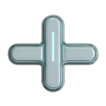 Futuristic, metallic plus sign with glowing blue light in center, set against transparent background, conveying modern and technological feel png