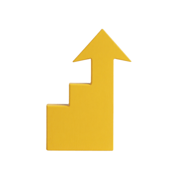 Yellow arrow shaped like staircase symbolizes growth and progress, conveying sense of upward movement and success. design is simple yet impactful, ideal for business or motivational themes png