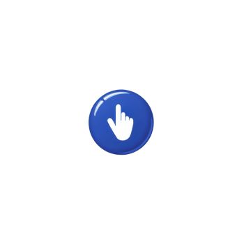 Blue circular button with white hand cursor icon in center, symbolizing clickable or interactive element. glossy finish adds modern touch, making it suitable for digital interfaces png