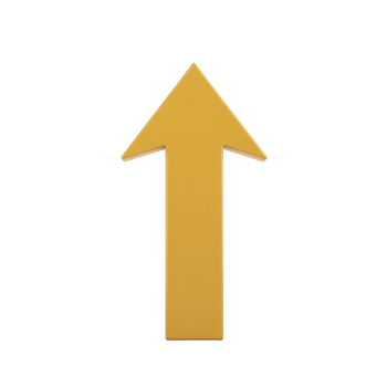 Yellow upward arrow symbol on transparency background represents direction or progress. simple design is often used in navigation or to indicate increase png