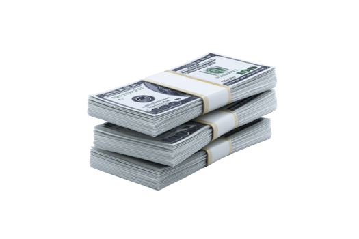 Stacks of hundred dollar bills are neatly bundled, symbolizing wealth and financial success. crisp, organized appearance conveys prosperity and abundance png