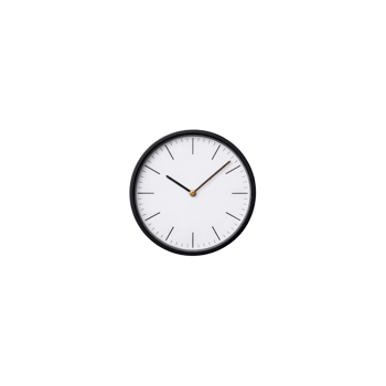 Minimalist wall clock with white face and black frame, featuring simple black hour and minute hands. design is sleek and modern, suitable for any contemporary space png